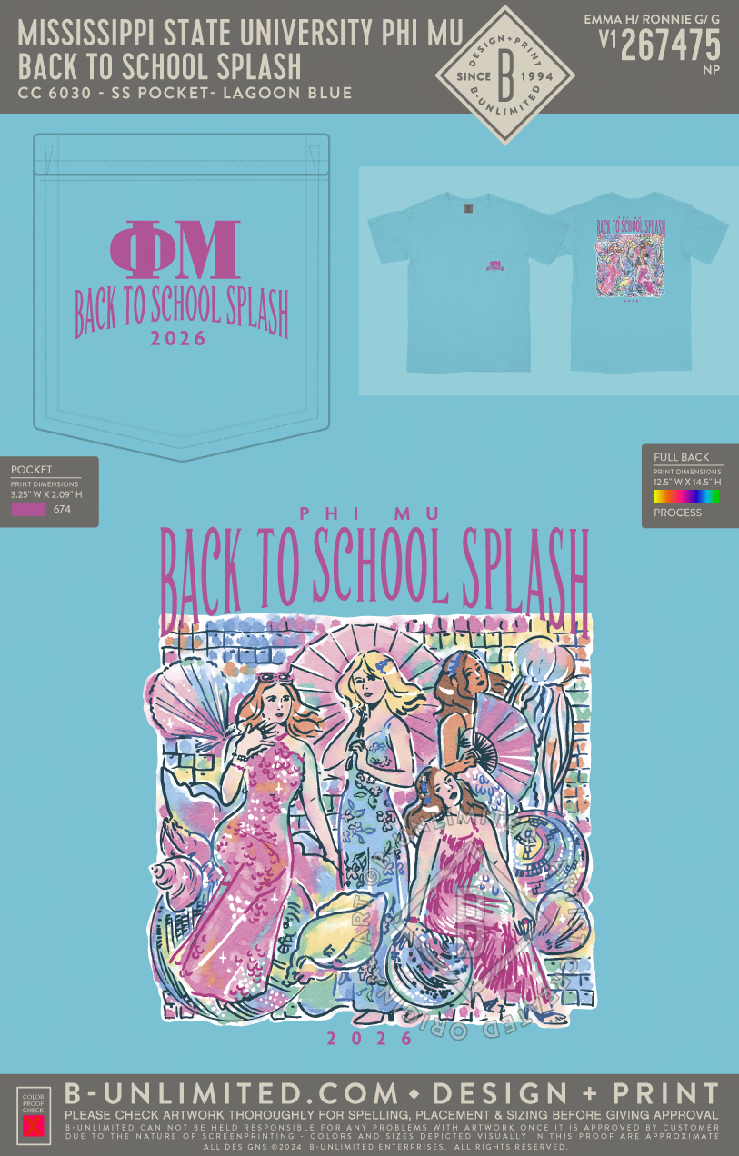 Mississippi State University Phi Mu - Back To School Splash - CC - 6030 - SS Pocket - Lagoon Blue