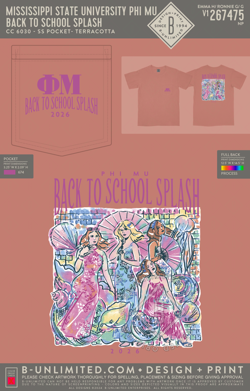 Mississippi State University Phi Mu - Back To School Splash - CC - 6030 - SS Pocket - Terracotta