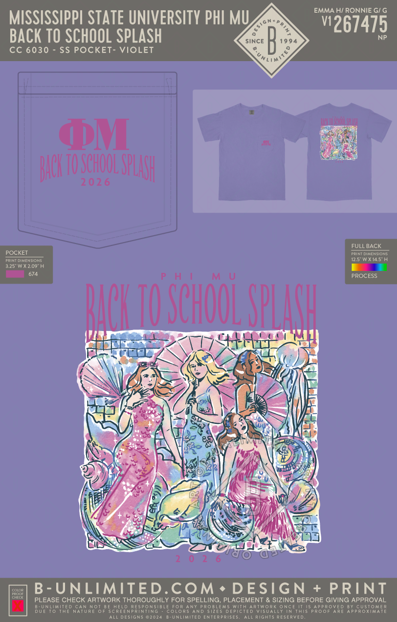 Mississippi State University Phi Mu - Back To School Splash - CC - 6030 - SS Pocket - Violet