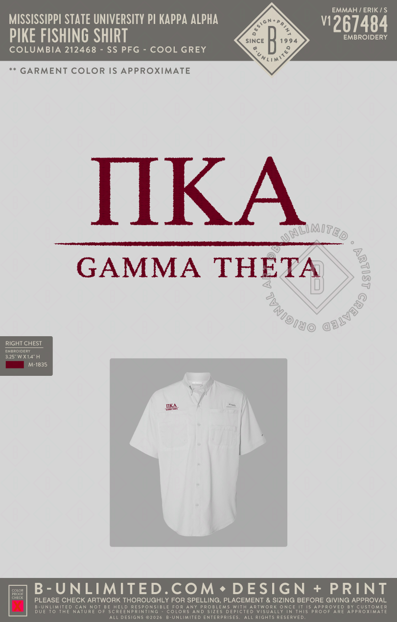 Mississippi State University Pi Kappa Alpha - PIKE Fishing Shirt - Columbia - 212468 - SS PFG - Cool Grey