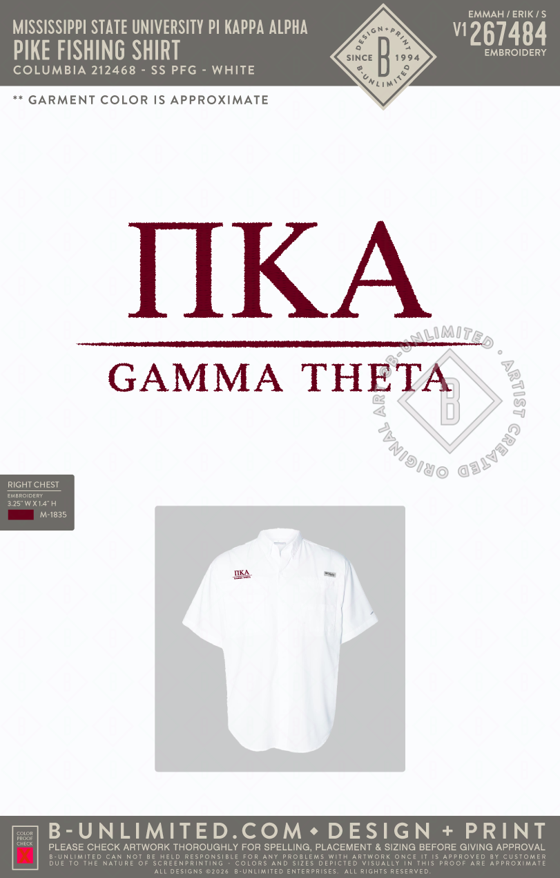 Mississippi State University Pi Kappa Alpha - PIKE Fishing Shirt - Columbia - 212468 - SS PFG - White