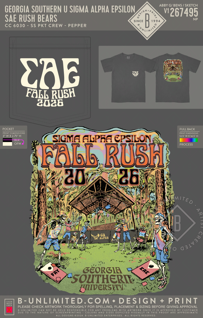 Georgia Southern University Sigma Alpha Epsilon - SAE Rush Bears - CC - 6030 - SS Pocket - Pepper
