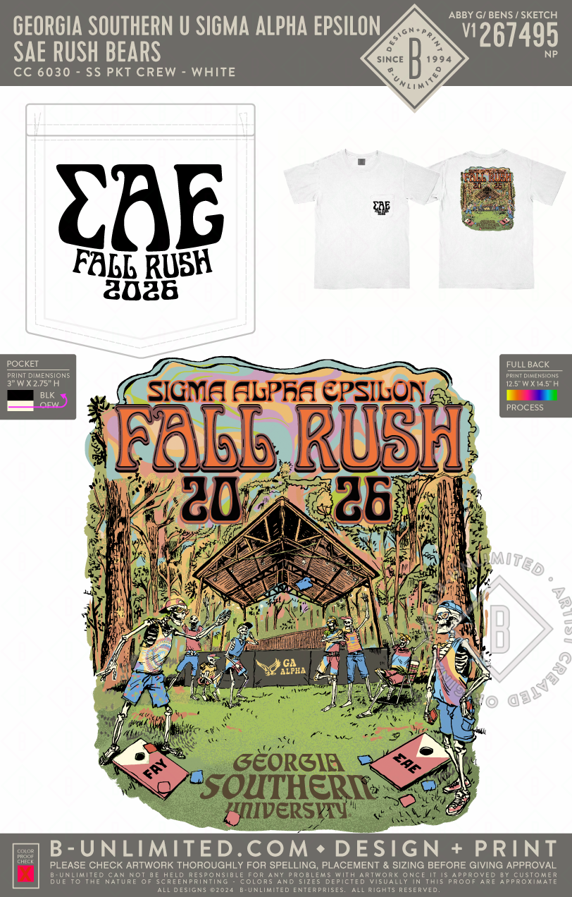 Georgia Southern University Sigma Alpha Epsilon - SAE Rush Bears - CC - 6030 - SS Pocket - White