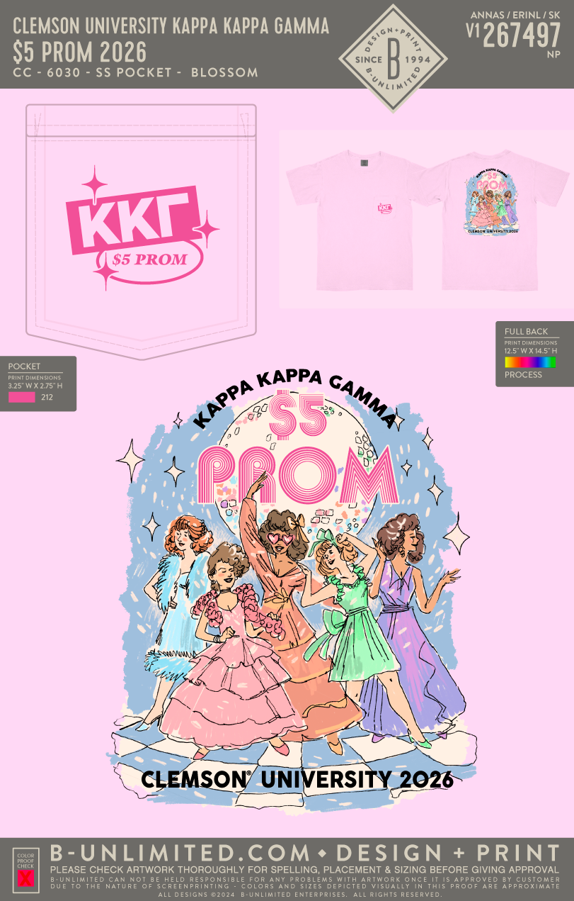 Clemson University Kappa Kappa Gamma - $5 Prom 2026 - CC - 6030 - SS Pocket - Blossom
