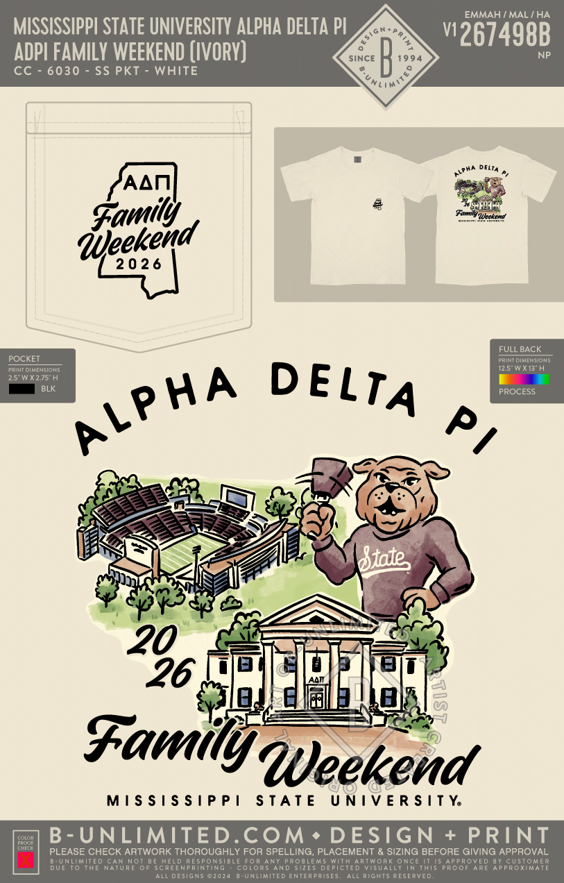 Mississippi State University Alpha Delta Pi - ADPI Family Weekend (IVORY) - CC - 6030 - SS Pocket - Ivory