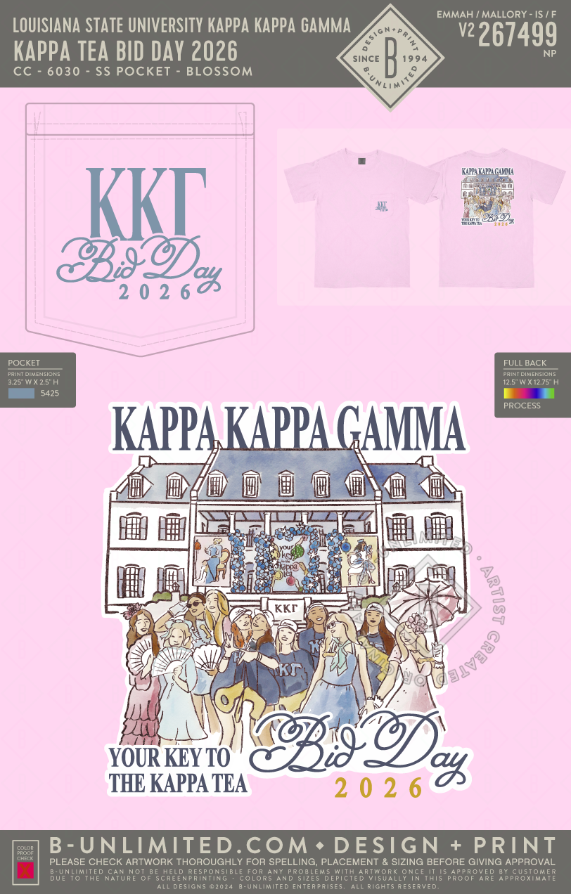 Louisiana State University Kappa Kappa Gamma - Kappa Tea Bid Day 2026 - CC - 6030 - SS Pocket - Blossom