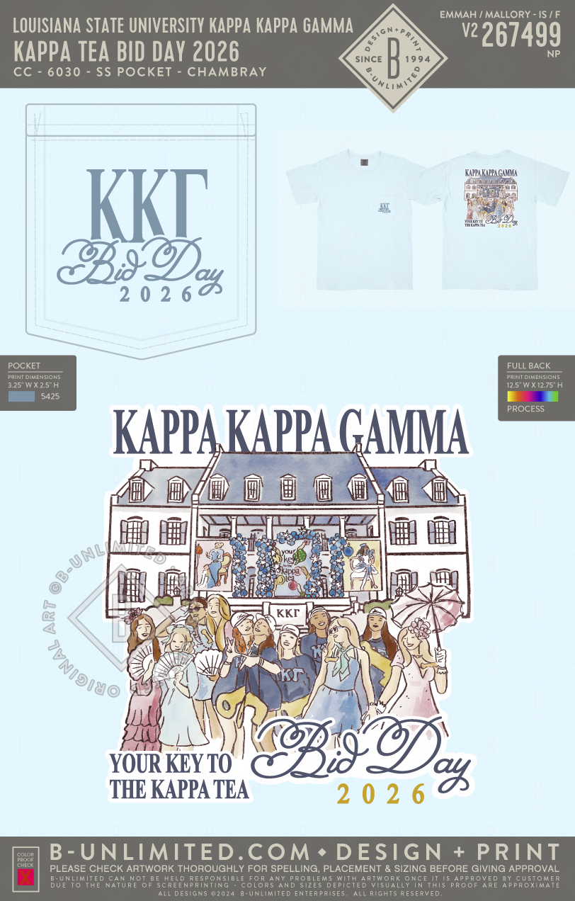 Louisiana State University Kappa Kappa Gamma - Kappa Tea Bid Day 2026 - CC - 6030 - SS Pocket - Chambray