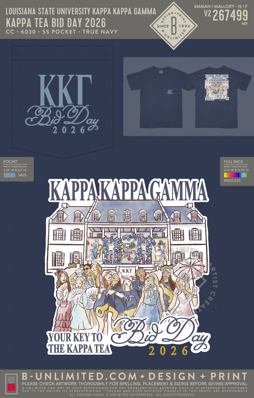 Louisiana State University Kappa Kappa Gamma - Kappa Tea Bid Day 2026 - CC - 6030 - SS Pocket - True Navy