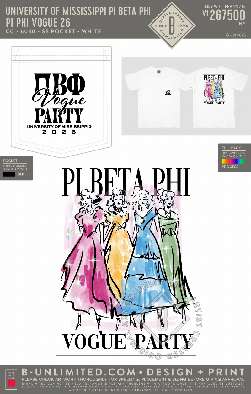 University of Mississippi Pi Beta Phi - Pi Phi Vogue 26 - CC - 6030 - SS Pocket - White