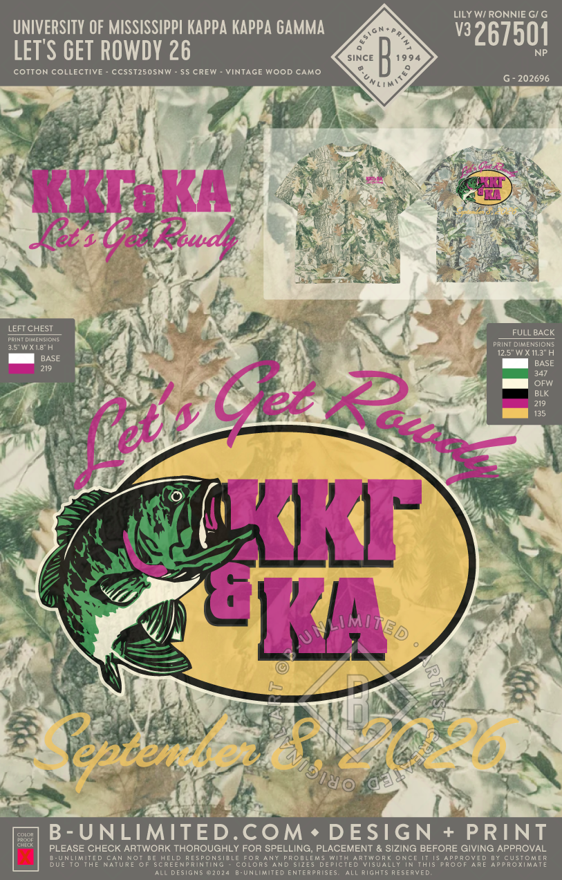 University of Mississippi Kappa Kappa Gamma - Let's get Rowdy 26 - Cotton Collective - CCSST250SNW - SS Crew - Vintage Wood Camo