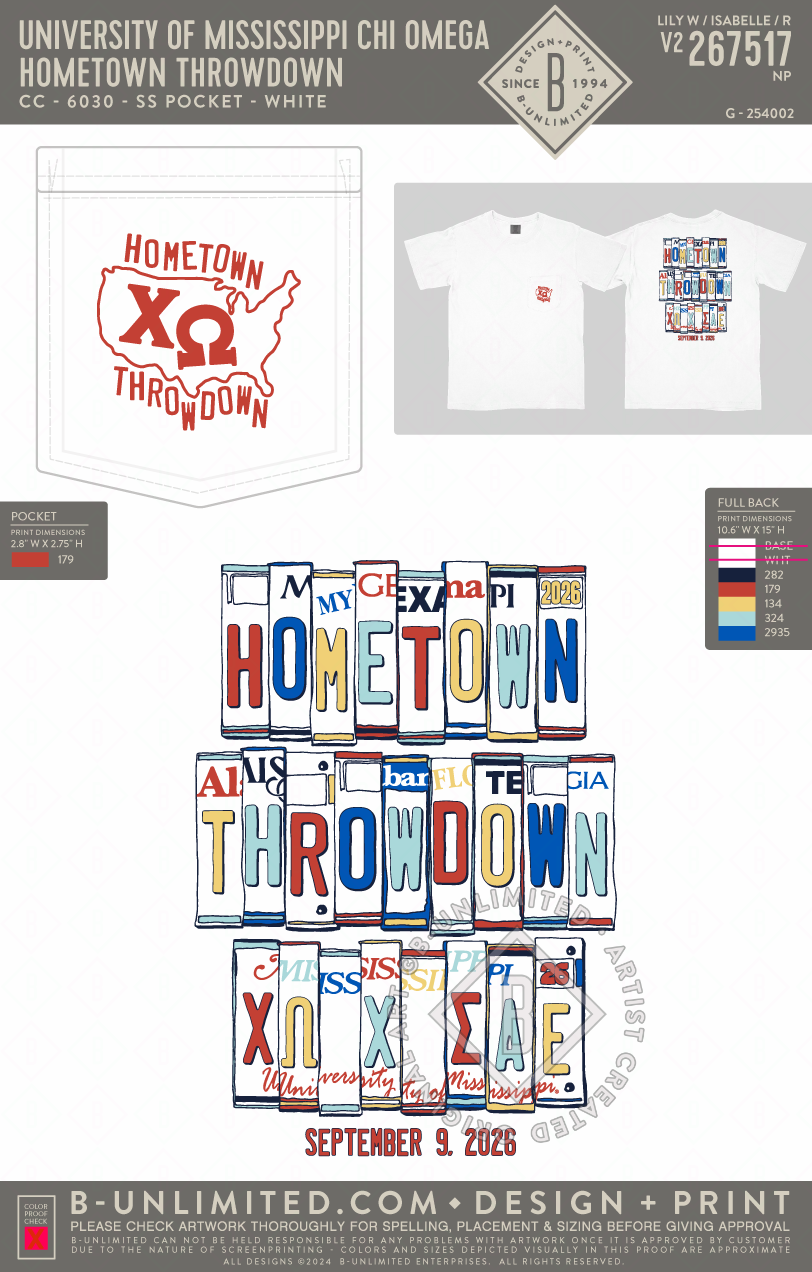 University of Mississippi Chi Omega - Hometown Throwdown - CC - 6030 - SS Pocket - White