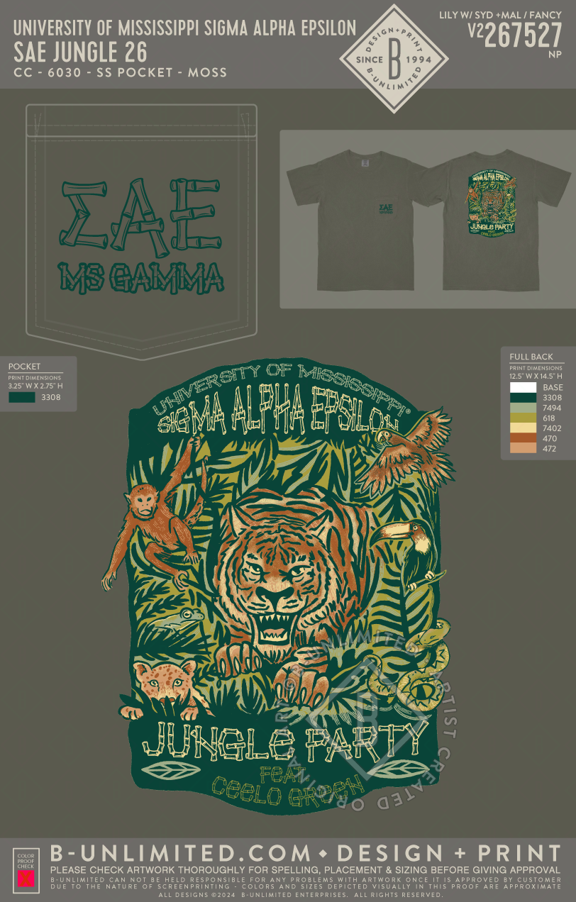 University of Mississippi Sigma Alpha Epsilon - SAE Jungle 26 - CC - 6030 - SS Pocket - Moss
