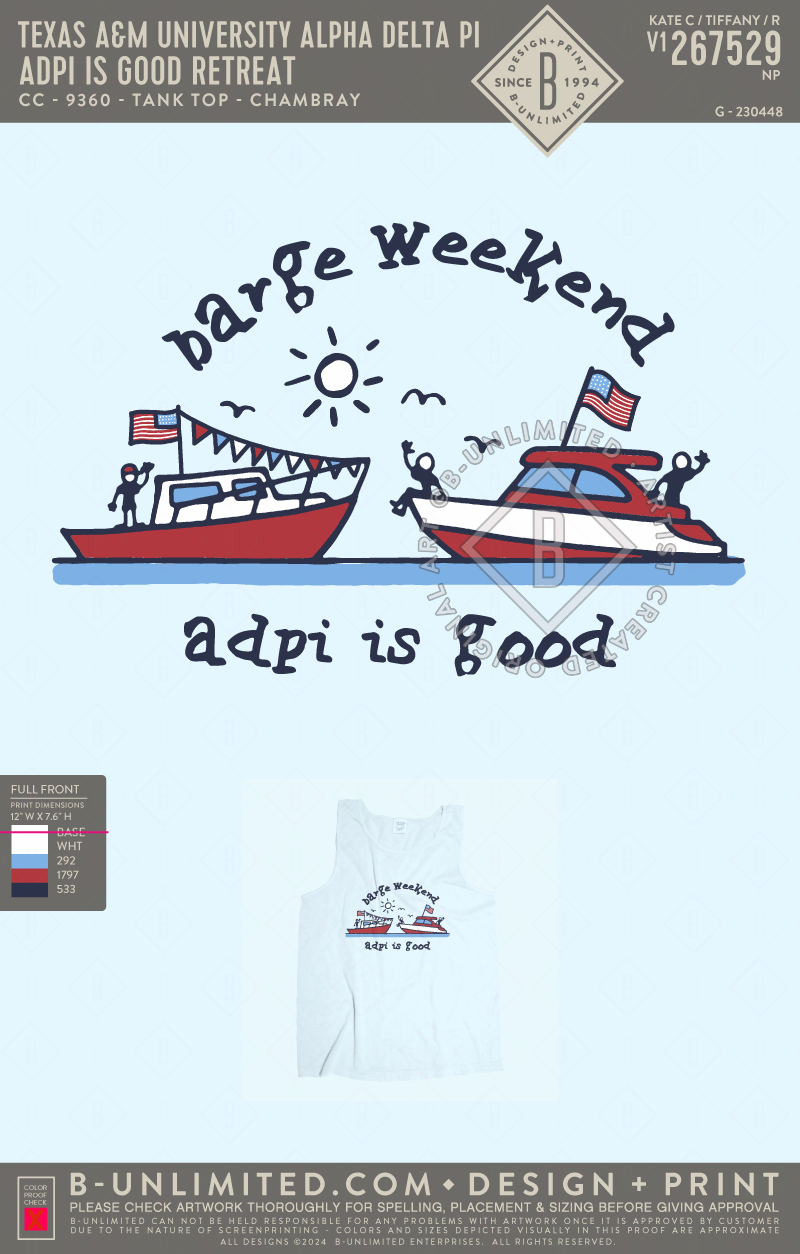 Texas A&M University Alpha Delta Pi - ADPI is Good Retreat - CC - 9360 - Tank Top - Chambray