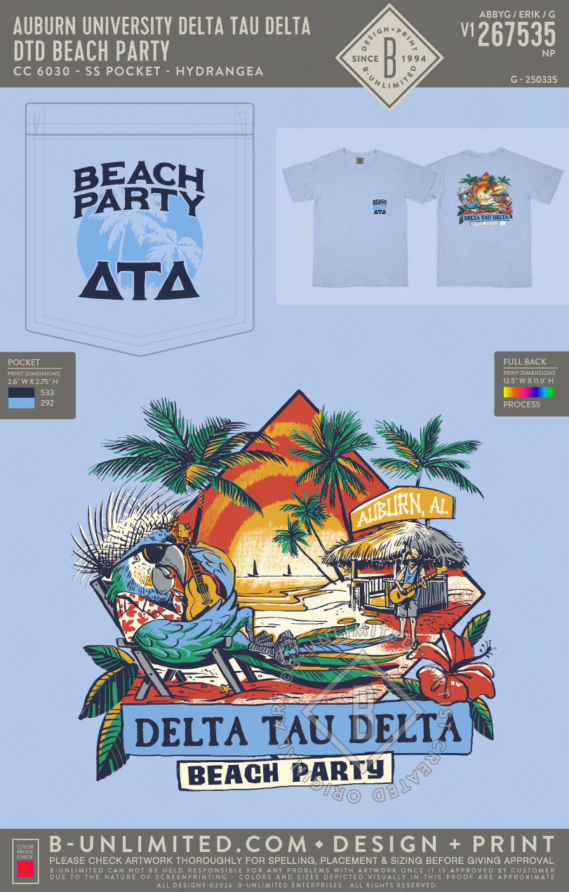 Auburn University Delta Tau Delta - DTD Beach Party - CC - 6030 - SS Pocket - Hydrangea