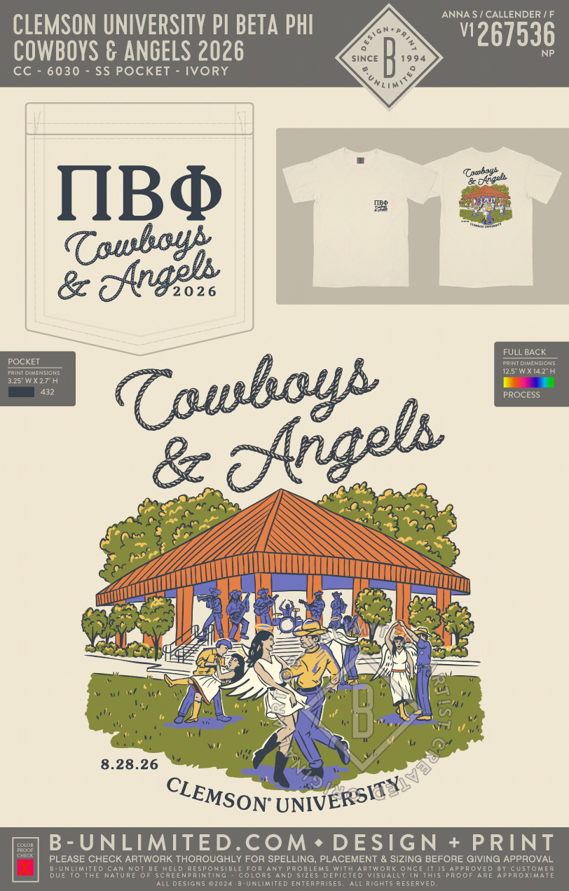 Clemson University Pi Beta Phi - Cowboys & Angels 2026 - CC - 6030 - SS Pocket - Ivory