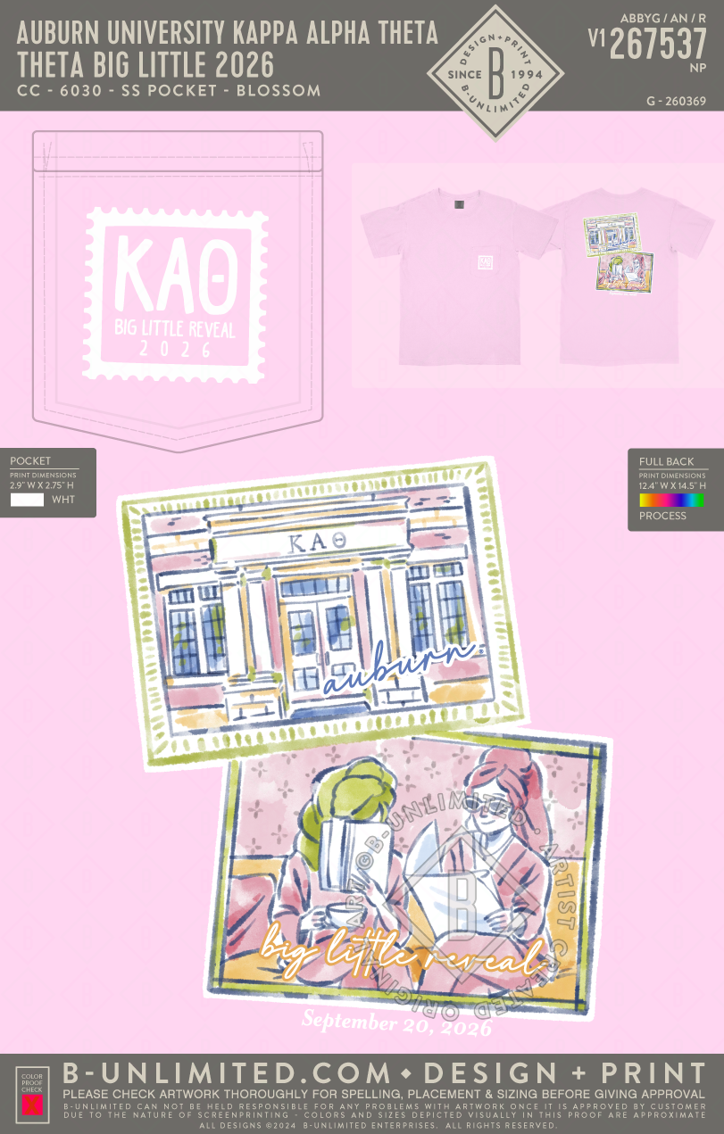 Auburn University Kappa Alpha Theta - Theta Big Little 2026 - CC - 6030 - SS Pocket - Blossom