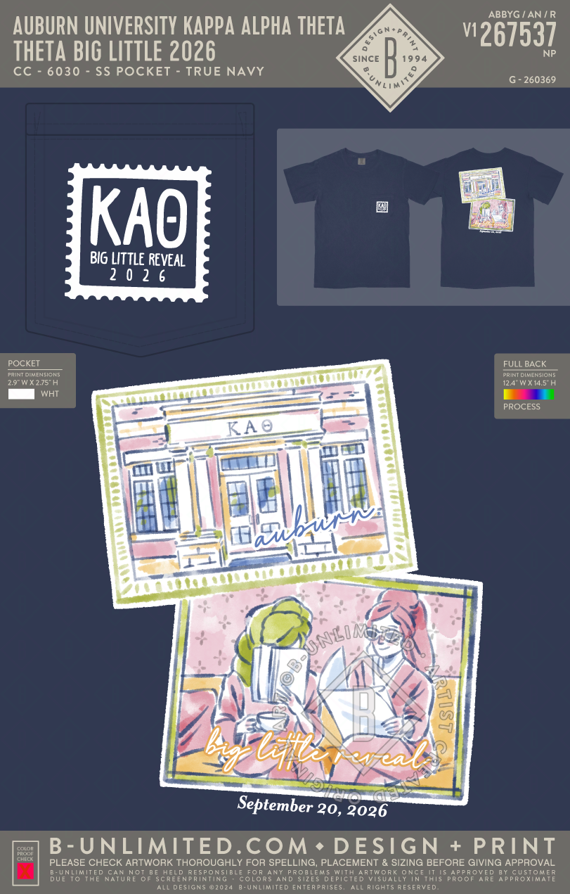 Auburn University Kappa Alpha Theta - Theta Big Little 2026 - CC - 6030 - SS Pocket - True Navy