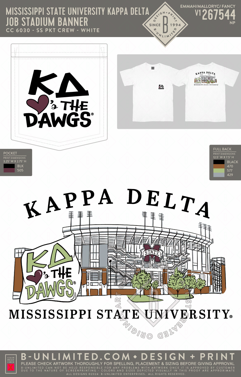 Mississippi State University Kappa Delta - Stadium Banner - CC - 6030 - SS Pocket - White