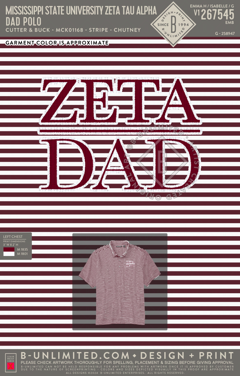 Mississippi State University Zeta Tau Alpha - Dad Polo - Cutter & Buck - MCK01168 - Virtue Eco Pique Stripe Recycled Mens Polo - Chutney