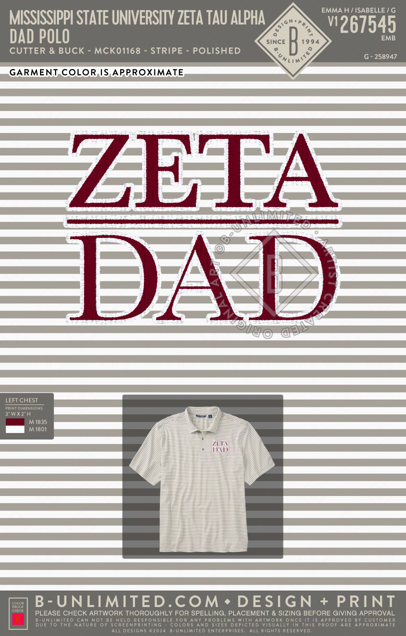 Mississippi State University Zeta Tau Alpha - Dad Polo - Cutter & Buck - MCK01168 - Virtue Eco Pique Stripe Recycled Mens Polo - Polished