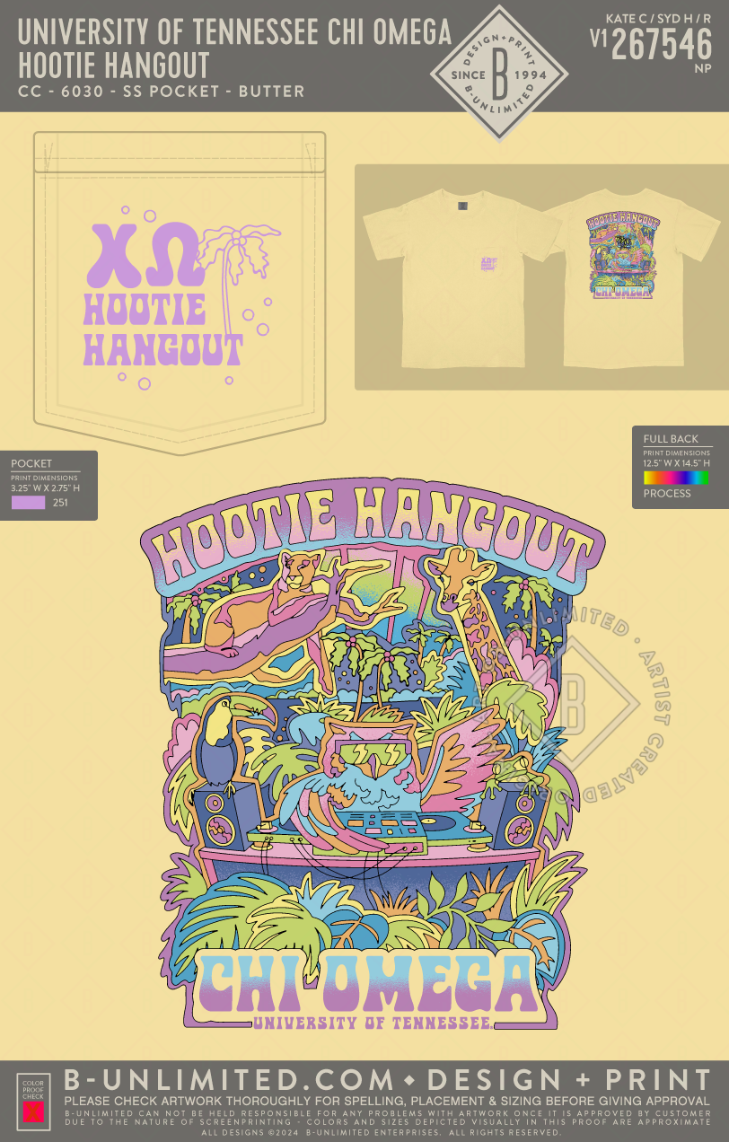 University of Tennessee Chi Omega - Hootie Hangout - CC - 6030 - SS Pocket - Butter