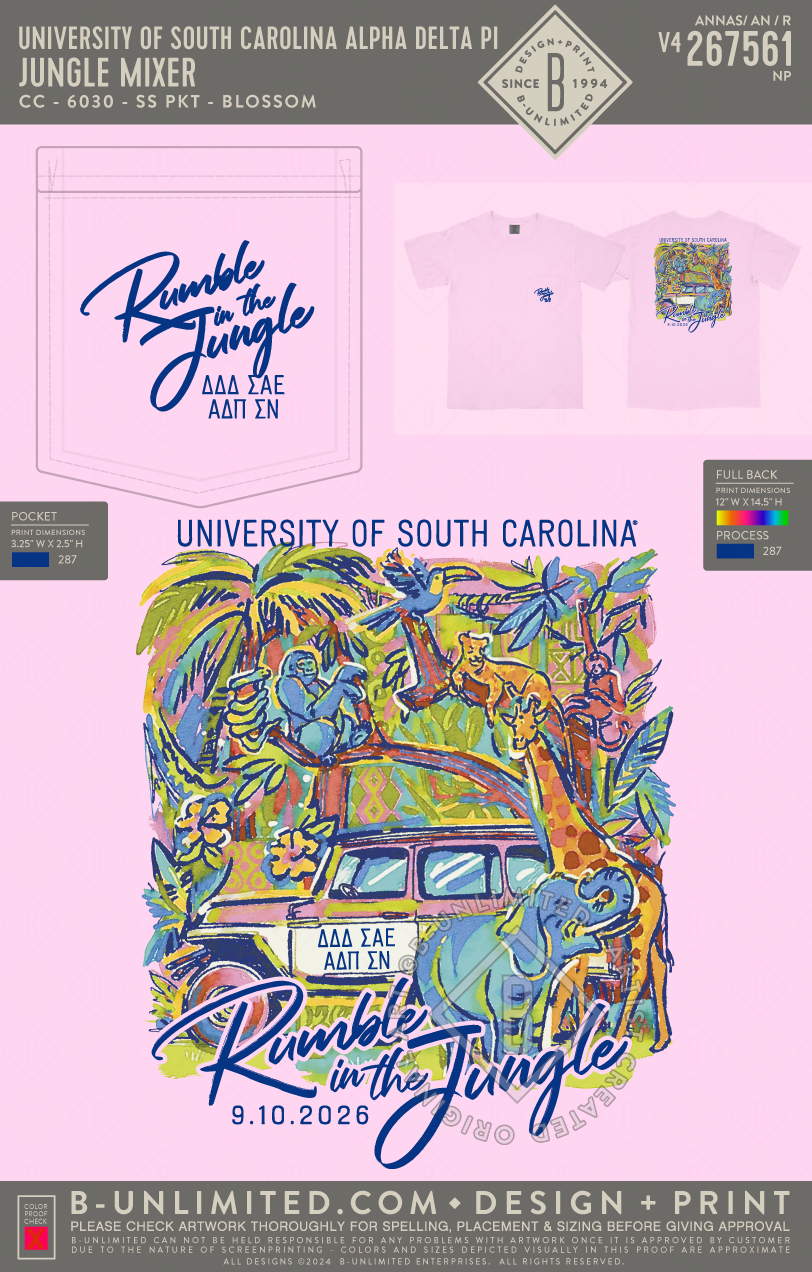University of South Carolina Alpha Delta Pi - Jungle Mixer - CC - 6030 - SS Pocket - Blossom