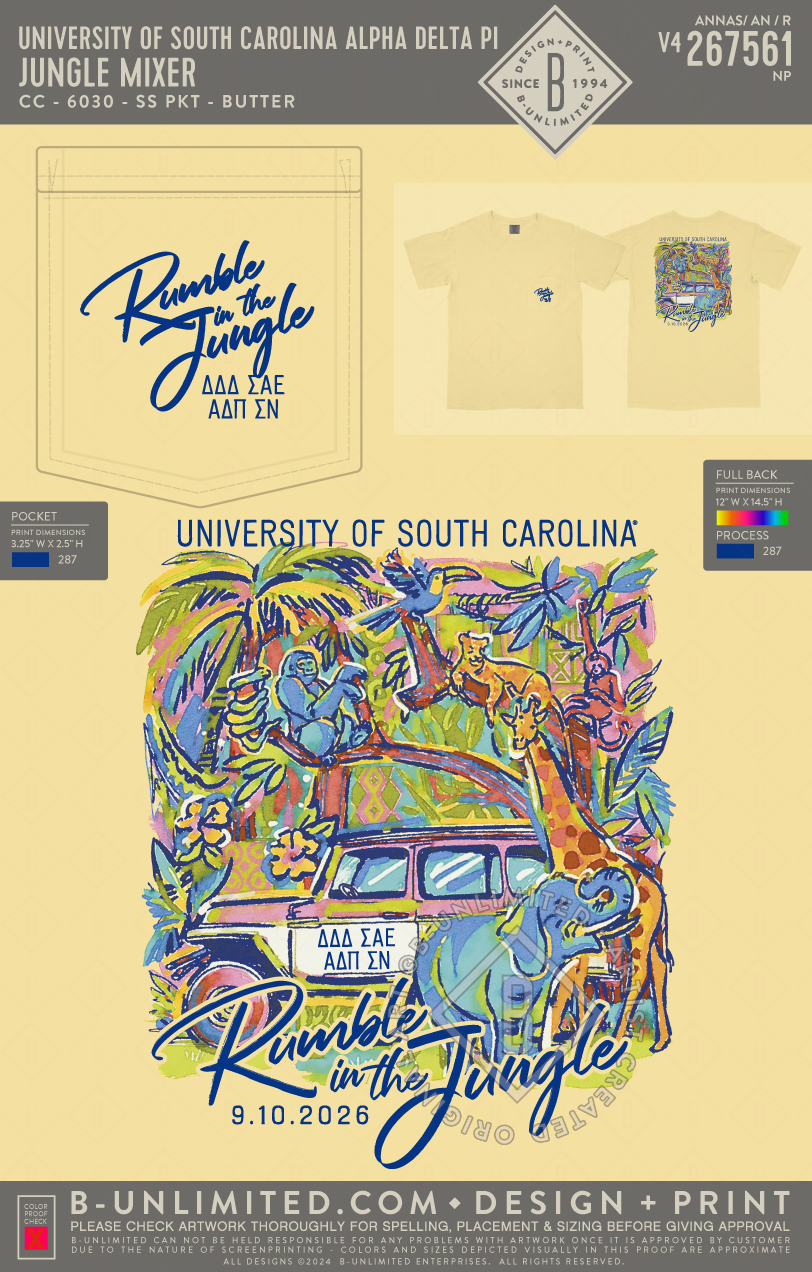 University of South Carolina Alpha Delta Pi - Jungle Mixer - CC - 6030 - SS Pocket - Butter