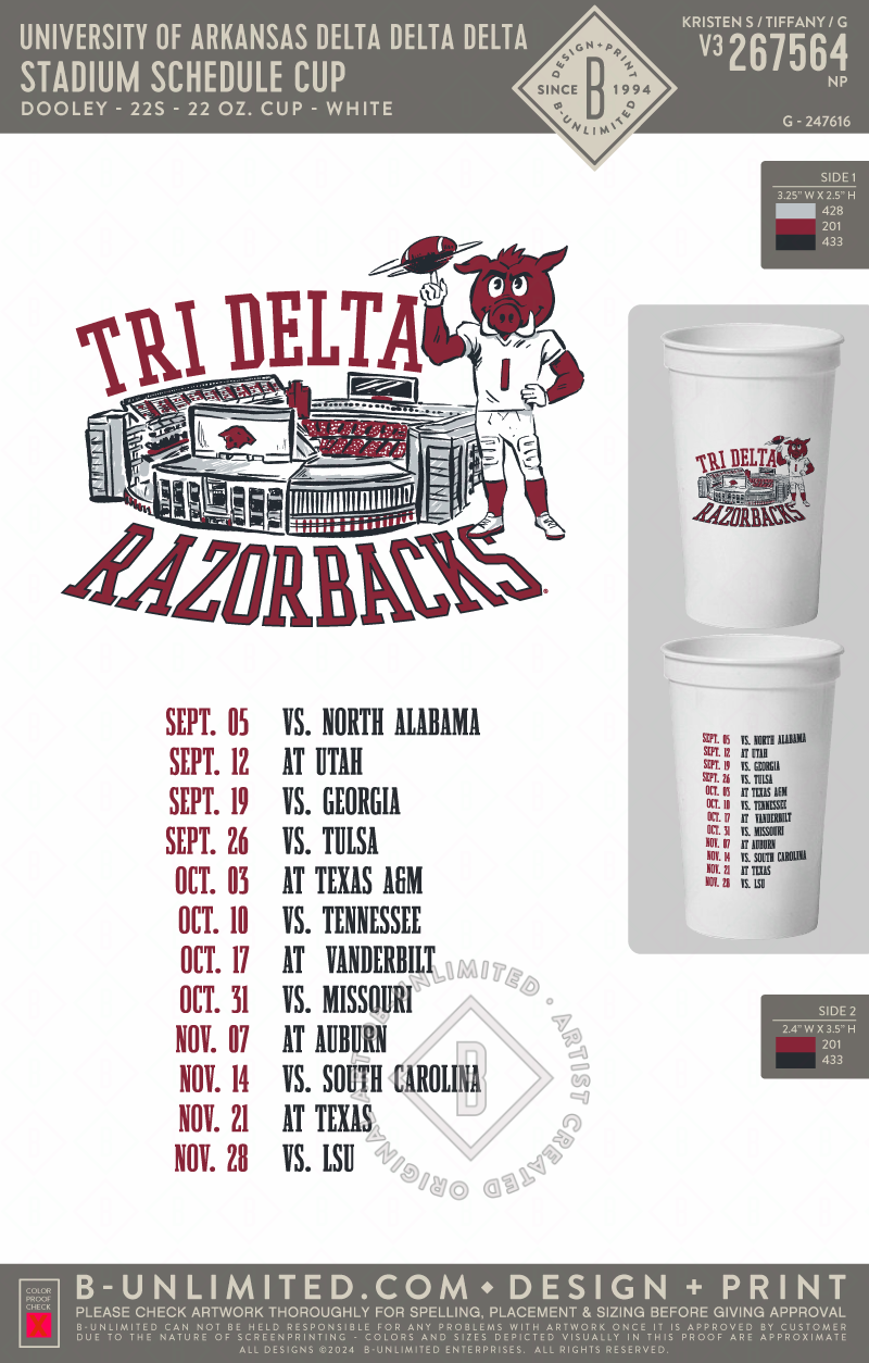 University of Arkansas Delta Delta Delta - Stadium Schedule Cup - American Accents - D-ST22 - Cup - White