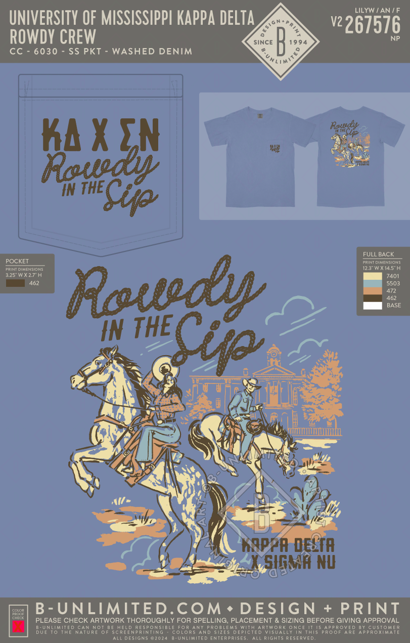 University of Mississippi Kappa Delta - Rowdy Crew - CC - 6030 - SS Pocket - Washed Denim