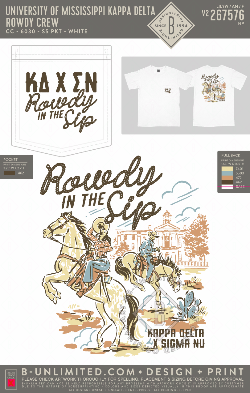 University of Mississippi Kappa Delta - Rowdy Crew - CC - 6030 - SS Pocket - White