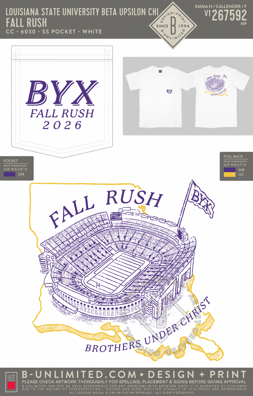 Louisiana State University Beta Upsilon Chi - Fall Rush - CC - 6030 - SS Pocket - White