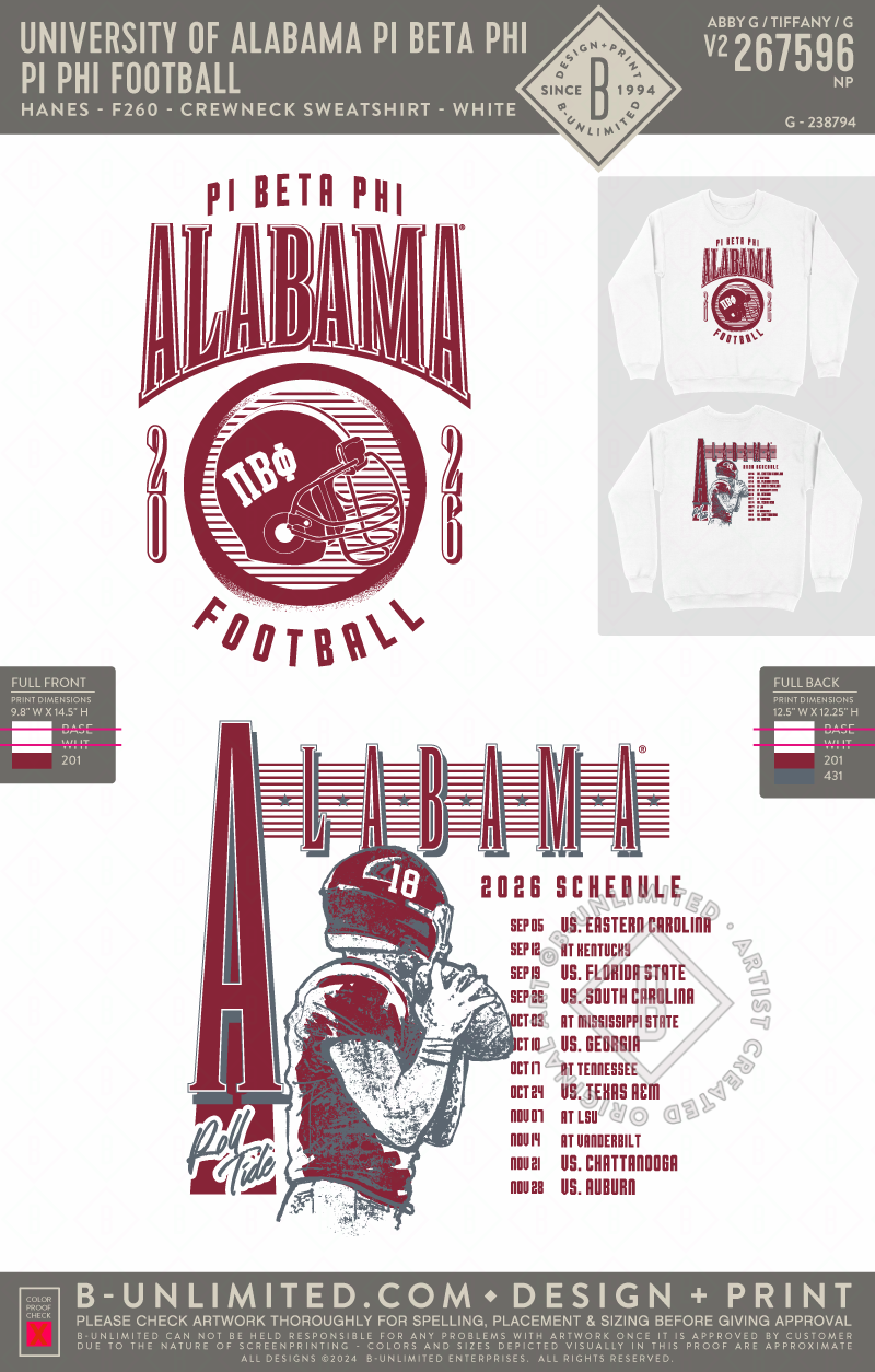 University of Alabama Pi Beta Phi - Pi Phi Football - Hanes - F260 - Sweatshirt - White