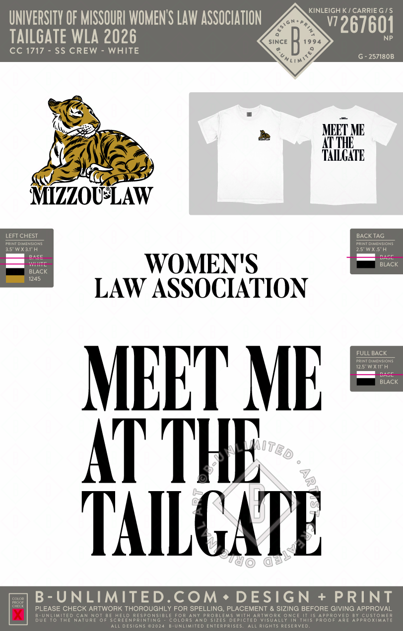 University of Missouri Women's Law Association - Tailgate WLA 2026 - CC - 1717 - SS Crew - White