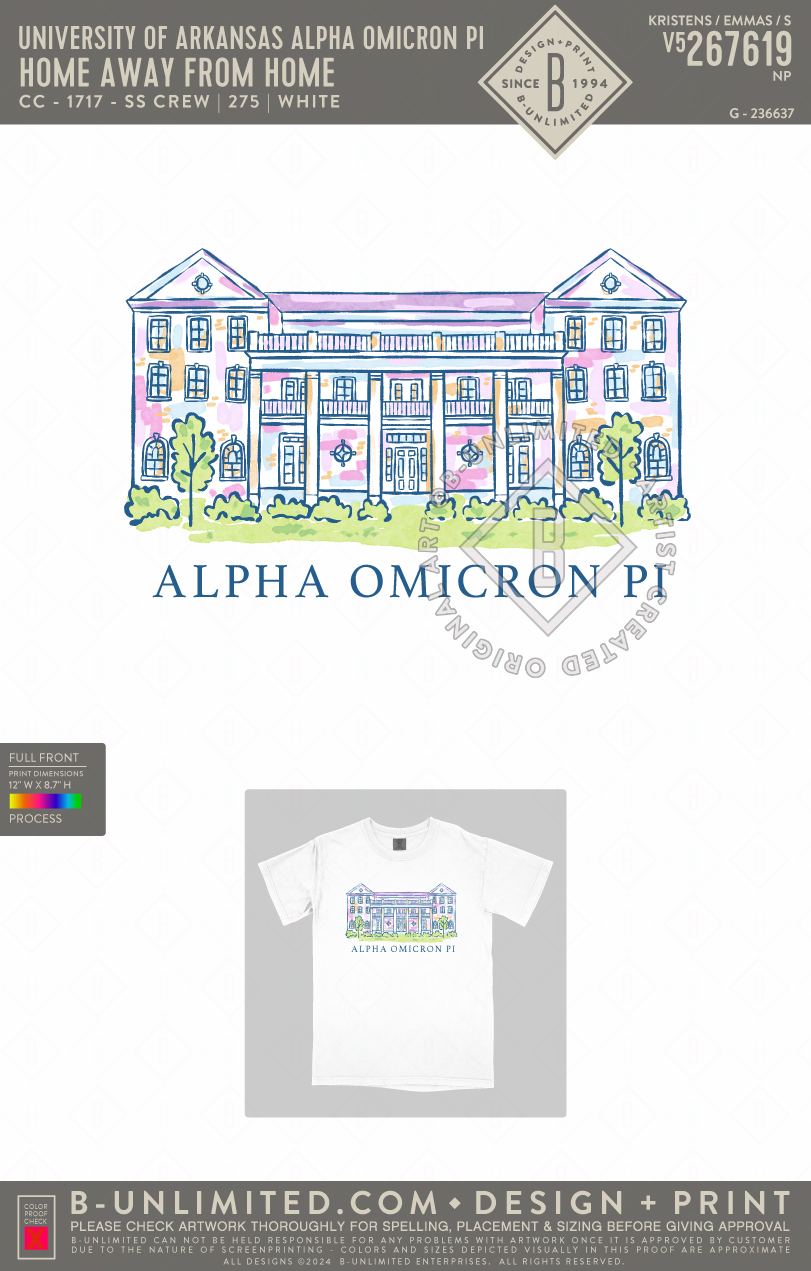 University of Arkansas Alpha Omicron Pi - Home Away From Home - CC - 1717 - SS Crew - White