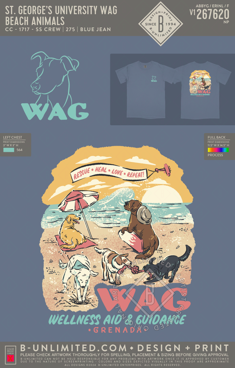St. George's University WAG - Beach Animals - CC - 6030 - SS Pocket - Blue Jean