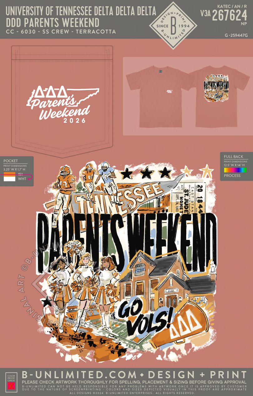 University of Tennessee Delta Delta Delta - DDD Parent's Weekend - CC - 6030 - SS Pocket - Terracotta