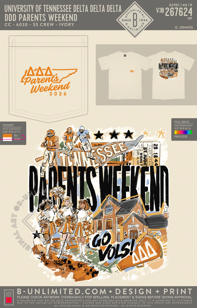 University of Tennessee Delta Delta Delta - DDD Parent's Weekend - CC - 6030 - SS Pocket - Ivory
