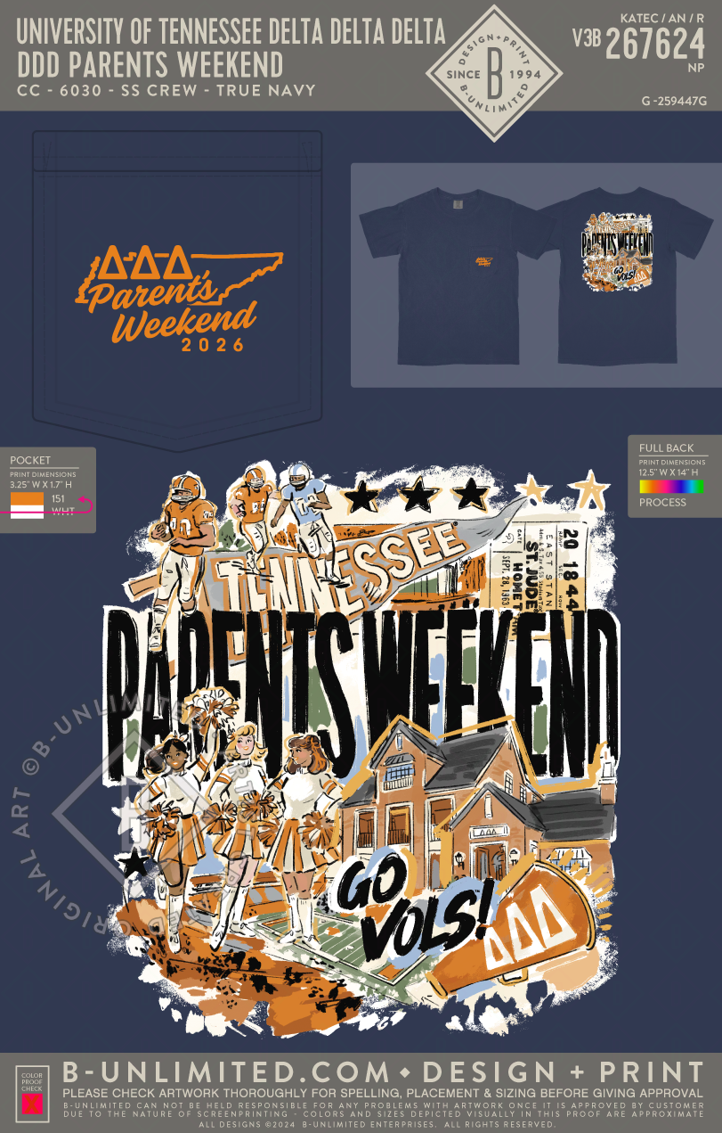 University of Tennessee Delta Delta Delta - DDD Parent's Weekend - CC - 6030 - SS Pocket - True Navy