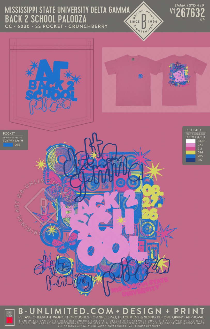 Mississippi State University Delta Gamma - Back 2 School Palooza - CC - 6030 - SS Pocket - Crunchberry