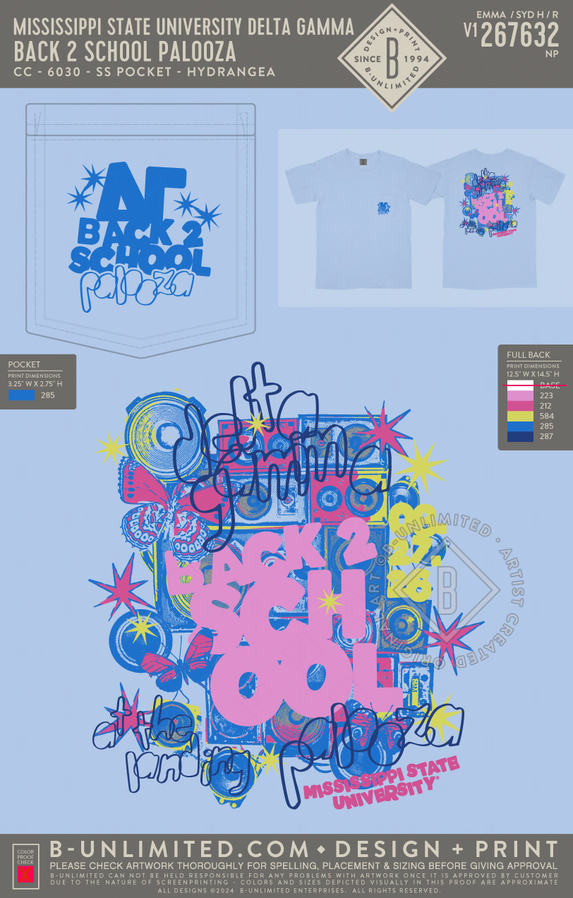 Mississippi State University Delta Gamma - Back 2 School Palooza - CC - 6030 - SS Pocket - Hydrangea
