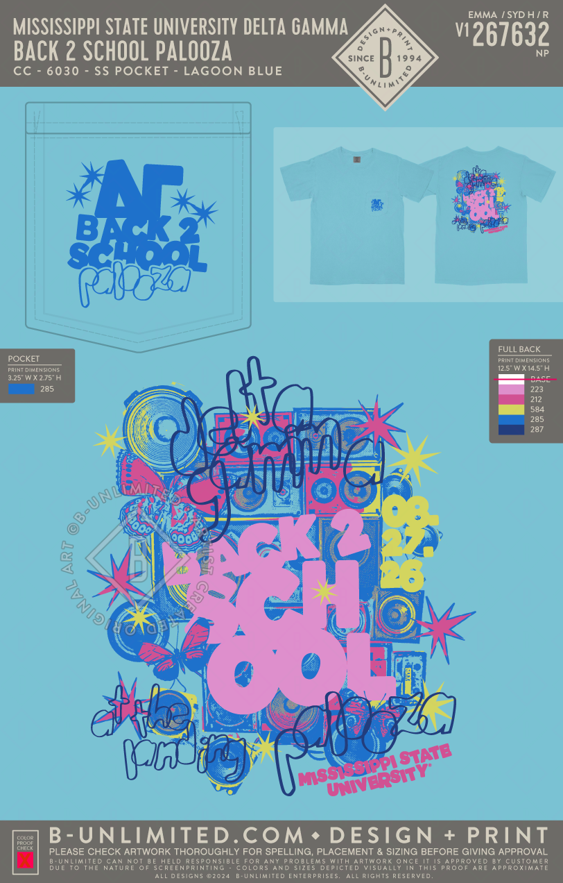 Mississippi State University Delta Gamma - Back 2 School Palooza - CC - 6030 - SS Pocket - Lagoon Blue