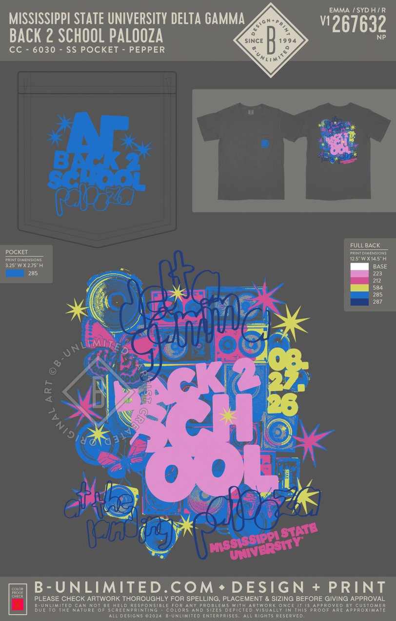 Mississippi State University Delta Gamma - Back 2 School Palooza - CC - 6030 - SS Pocket - Pepper