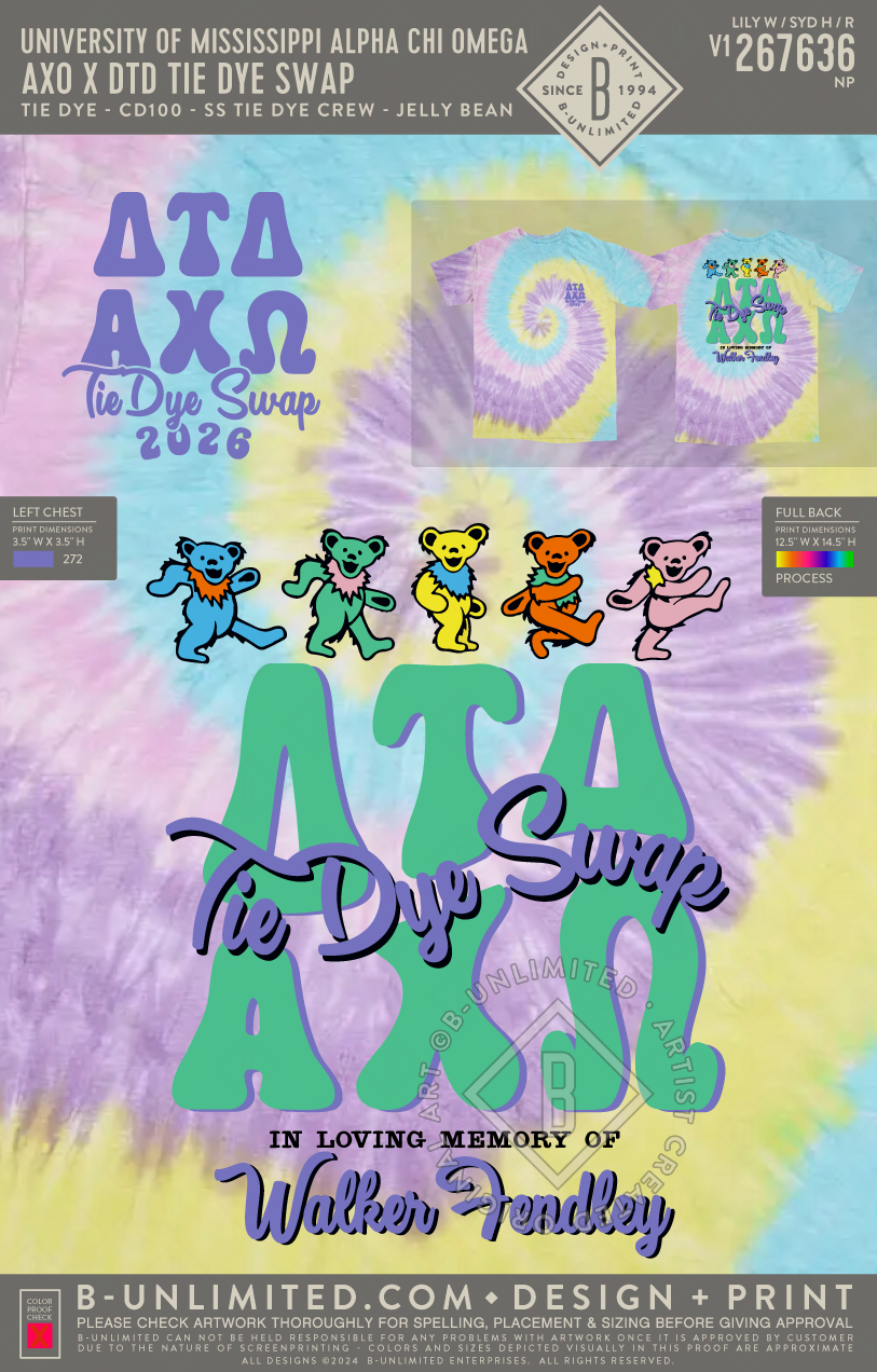 University of Mississippi Alpha Chi Omega - AXO x DTD Tie Dye Swap - Tie Dye - CD100 - SS Tie Dye Crew - Jelly Bean