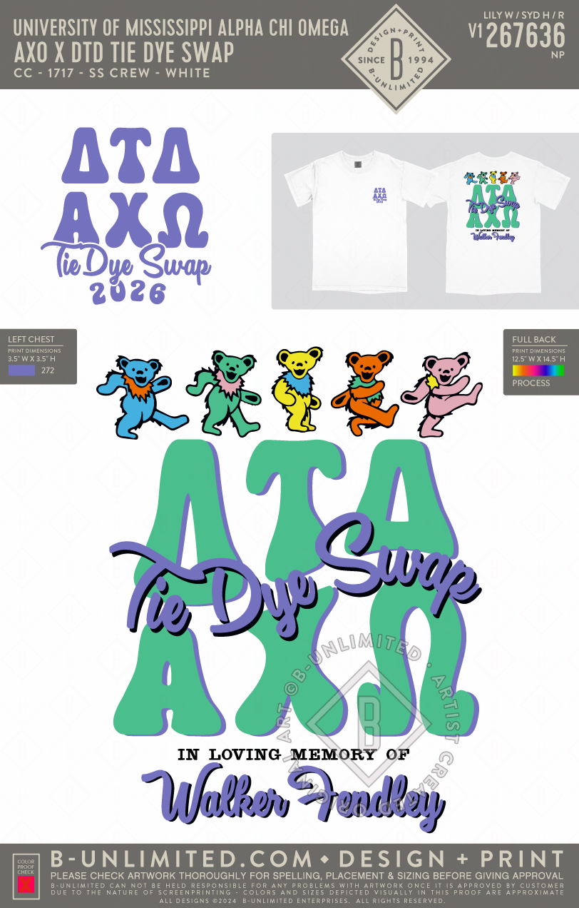 University of Mississippi Alpha Chi Omega - AXO x DTD Tie Dye Swap - CC - 1717 - SS Crew - White