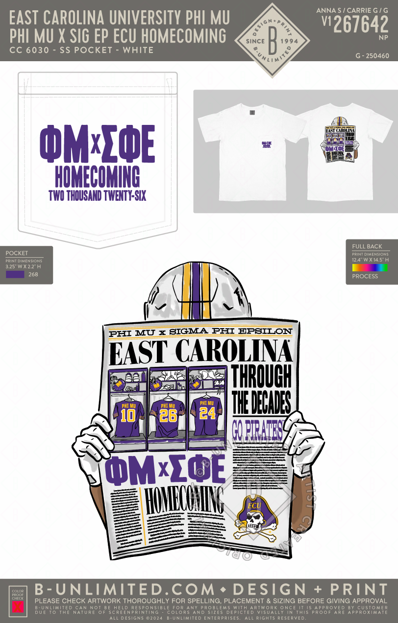 East Carolina University Phi Mu - Phi Mu x Sig Ep ECU Homecoming - CC - 6030 - SS Pocket - White