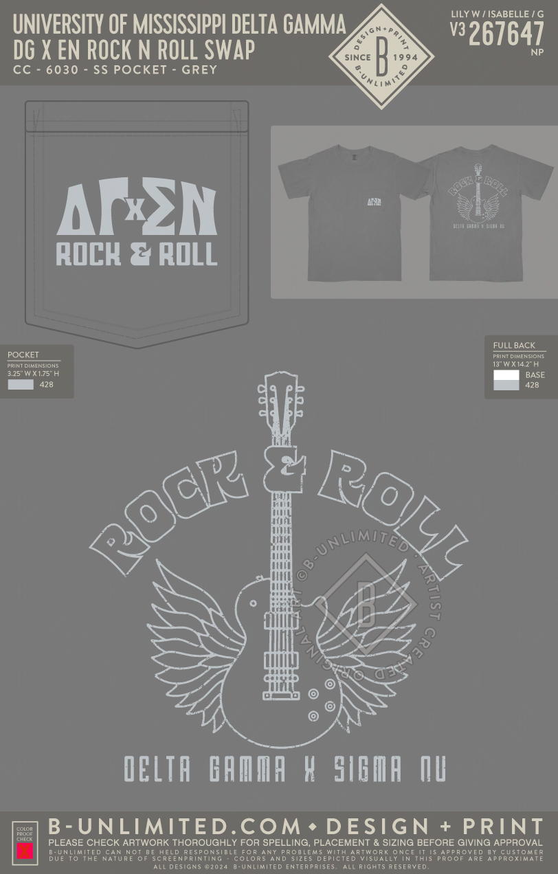 University of Mississippi Delta Gamma - DG x EN Rock n Roll Swap - CC - 6030 - SS Pocket - Grey