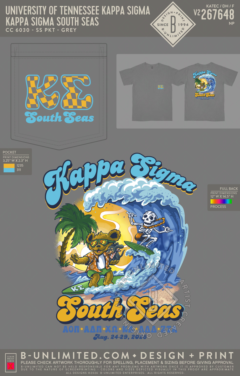 University of Tennessee Kappa Sigma - Kappa Sigma South Seas - CC - 6030 - SS Pocket - Grey