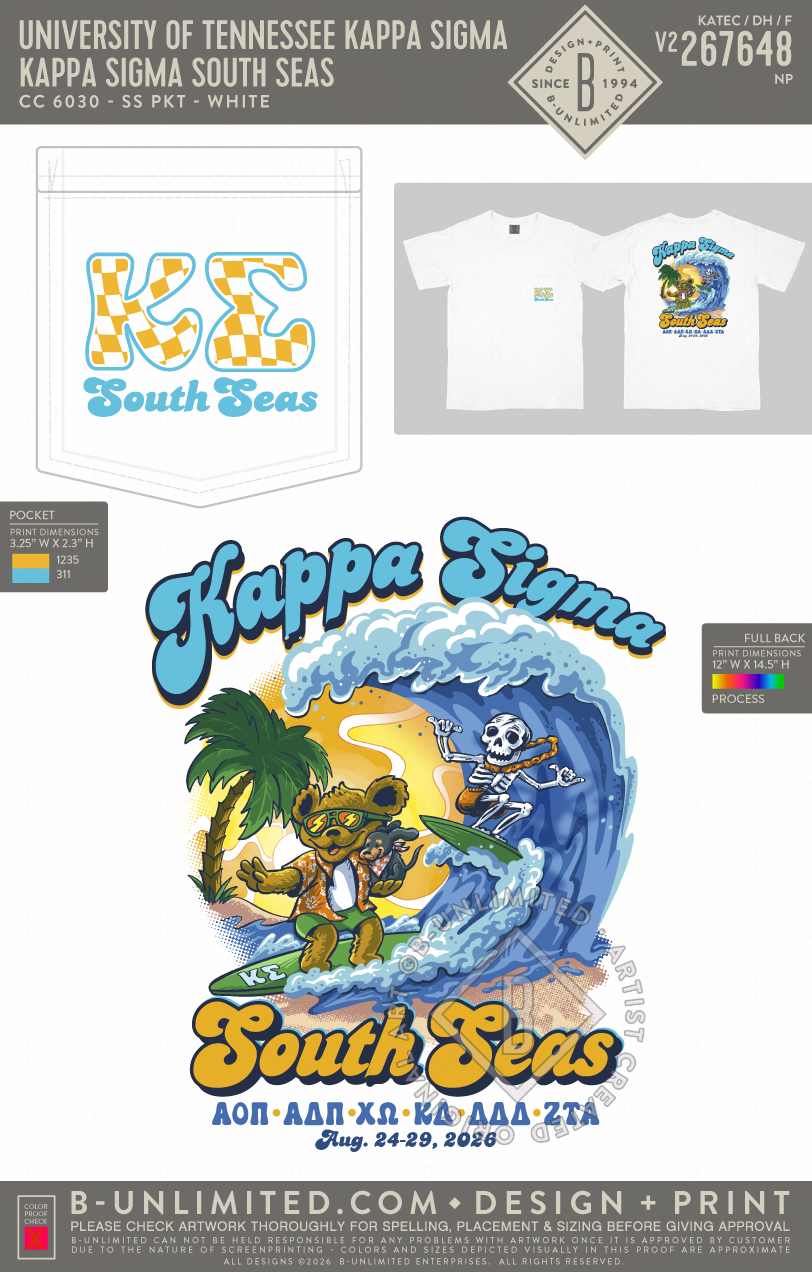 University of Tennessee Kappa Sigma - Kappa Sigma South Seas - CC - 6030 - SS Pocket - White