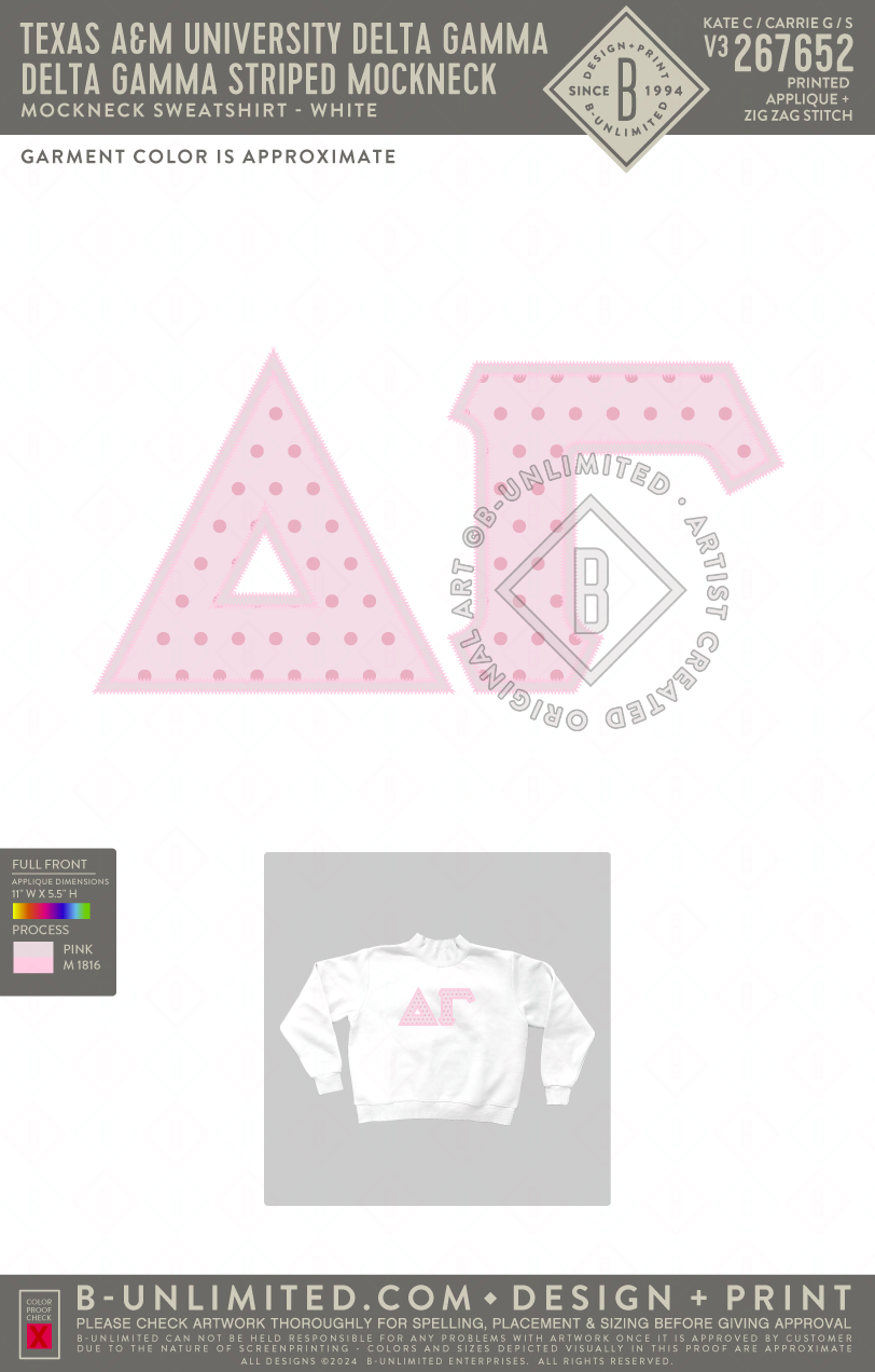 Texas A&M University Delta Gamma - Delta Gamma Striped Mockneck - Tap Stitch - WW0004-P001-V2 - Mockneck Crewneck Sweatshirt - White