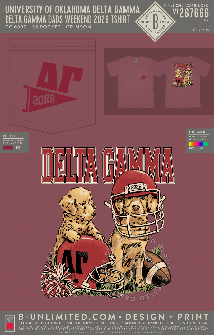 University of Oklahoma Delta Gamma - Delta Gamma Dads weekend 2026 tshirt - CC - 6030 - SS Pocket - Crimson